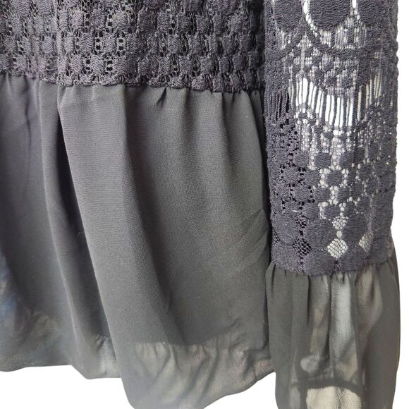 Melissa Paige Black Crochet Lace Chiffon Whimsigoth Boho Peasant Bubble Hem XLP - Picture 5 of 9